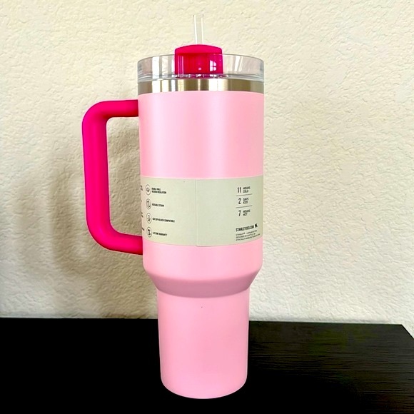 💕 STANLEY 40oz STAINLESS STEEL FLOWSTATE QUENCHER TUMBLER FLAMINGO BARBIE PINK - Picture 3 of 7